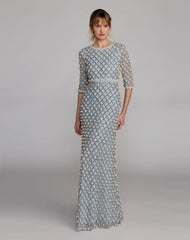 Blue Pearl Embellished 3/4 Sleeve Gown