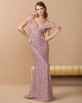 Pink Embellished Strapless Gown With Sculptural Drape