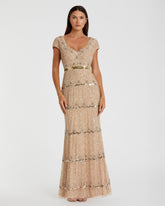 Petite Gold Sequin Cap Sleeve Sweetheart Column Gown