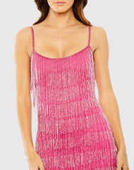 Pink Slim Strap Beaded Fringe Mini Slip Dress - FINAL SALE