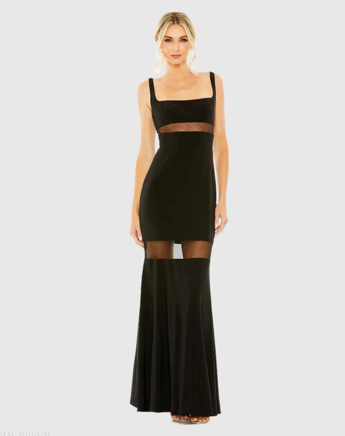 Black Sleeveless Sheer Mesh Panel Column Gown - FINAL SALE