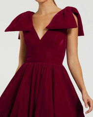 Red Velvet Shoulder Bow Bubble Mini Dress - FINAL SALE