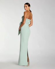 Green Strapless Embellished Bustier Gown with Bow