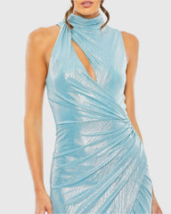 Blue High Neck Sleeveless Gown - FINAL SALE
