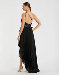 Black Pleated One Shoulder Asymmetrical Ruffle Hem Gown - FINAL SALE