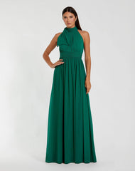 Green High Neck Chiffon Gown
