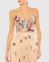 Beige Embellished Floral Detail A Line Gown