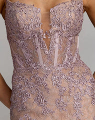 Pink Embroidered Lace Sleeveless Mermaid Gown