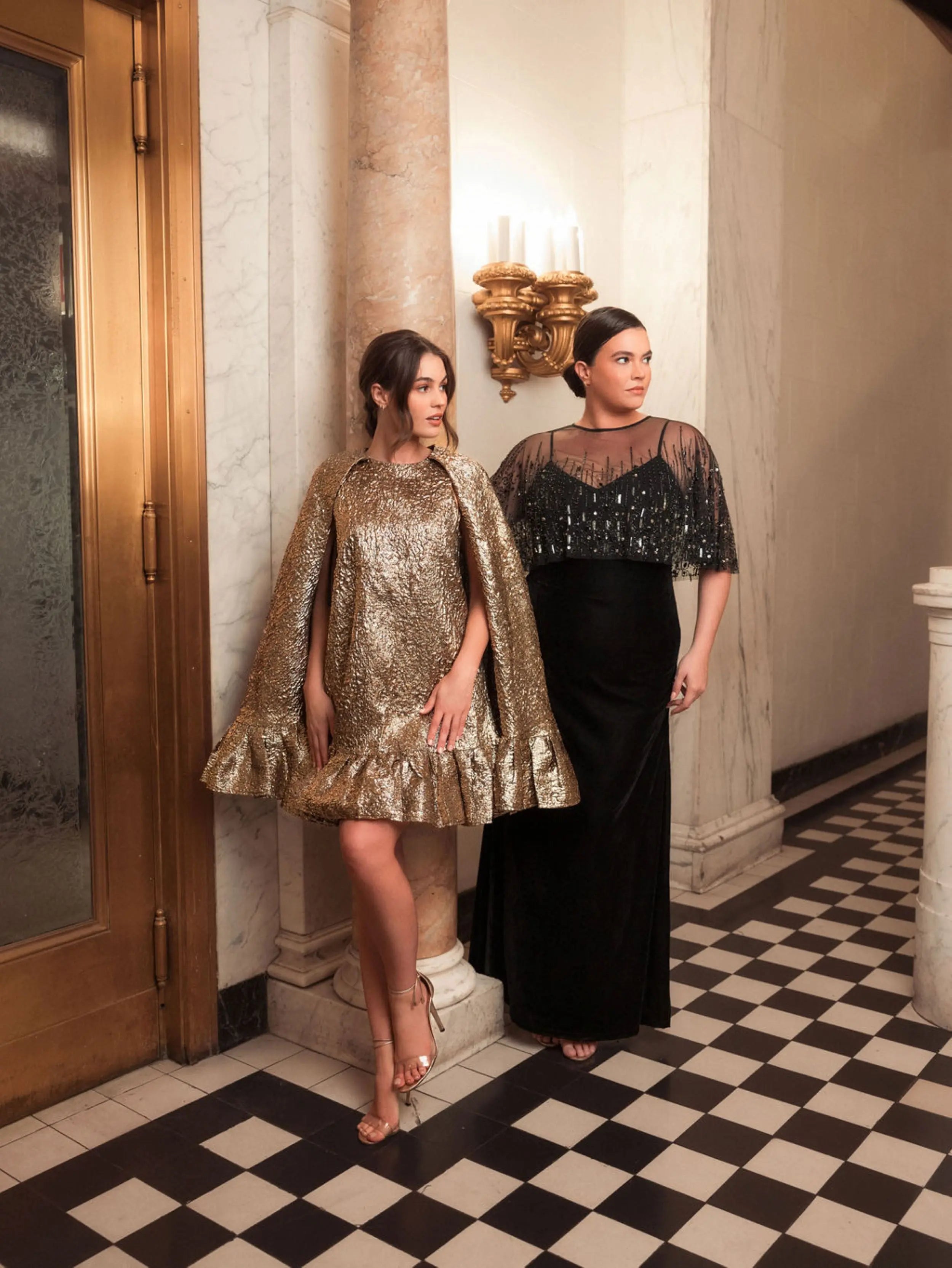 Black Velvet Trumpet Gown With Embellished Cape (Plus)